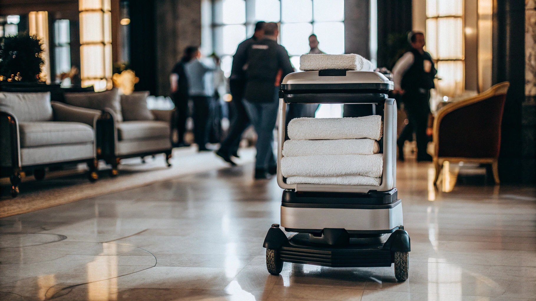 AI-enabled robot carrying towels