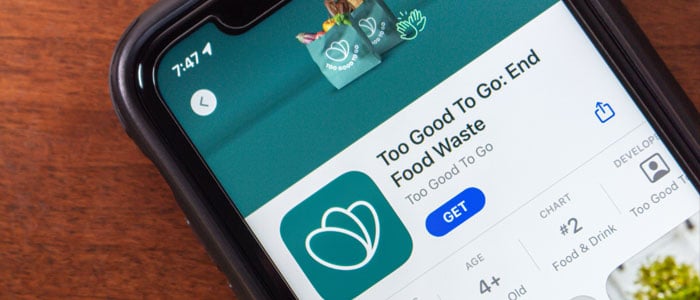 Good to Go app displayed on a smartphone, focusing on its tools for reducing food waste and promoting sustainability