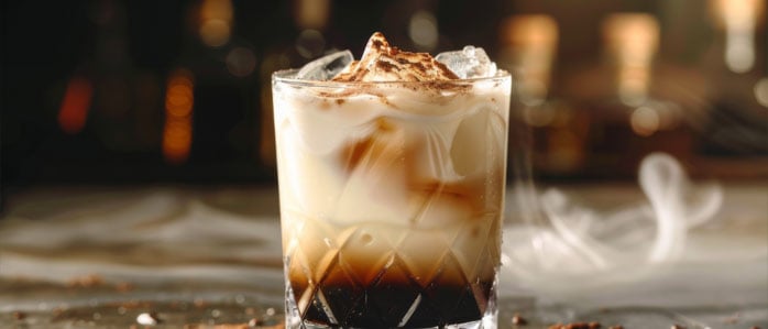 a delicious White Russian cocktail with chocolate and ice cream