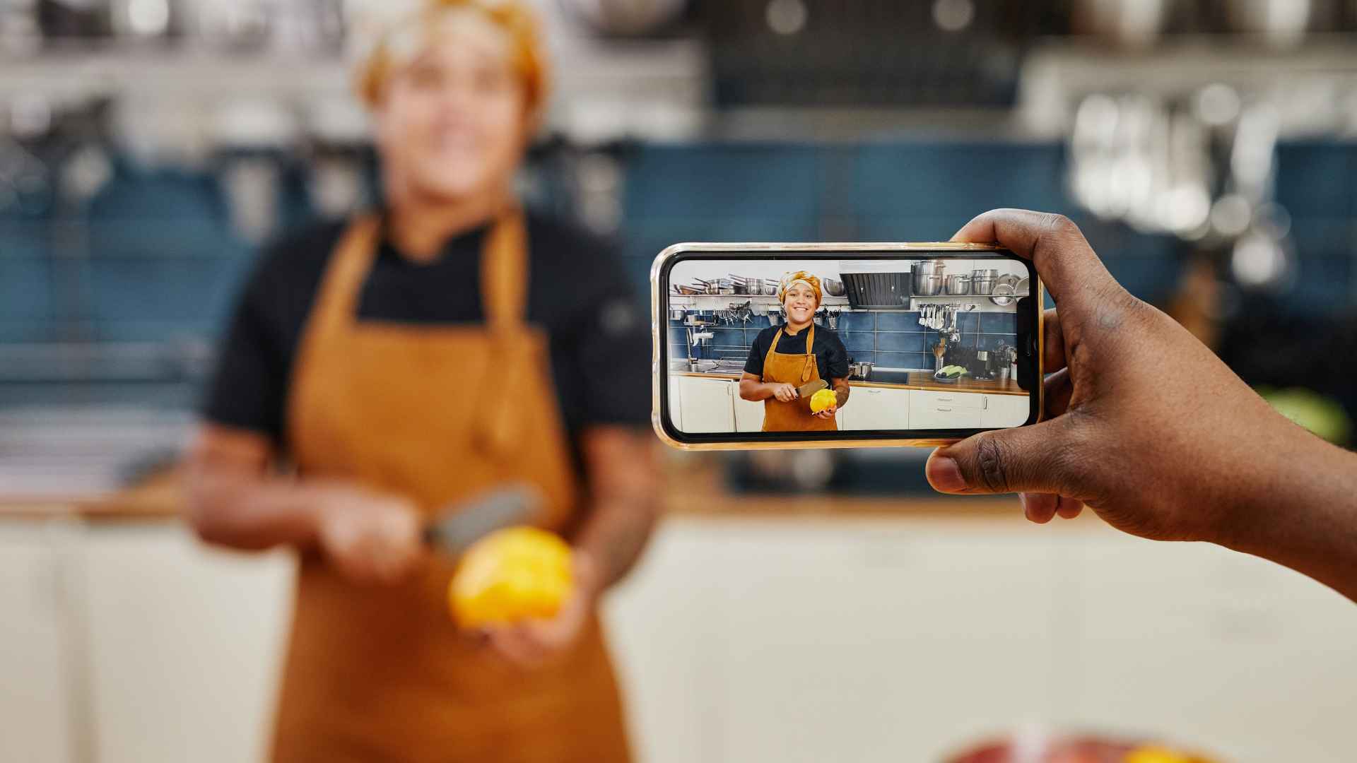Amateurs cooking in front of camera